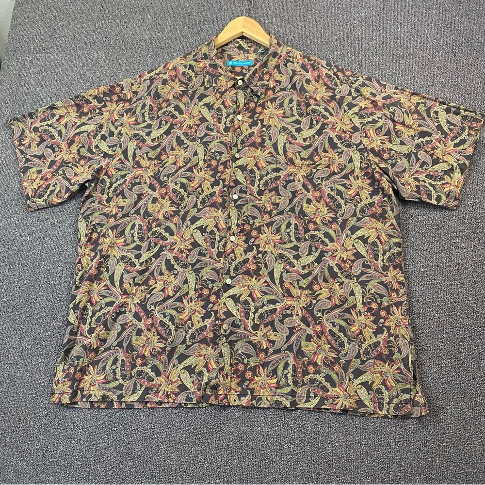 Tori Richard Black Paisley Floral Men Button Down Shirt Hawaiian Cotton Lawn 3XL
